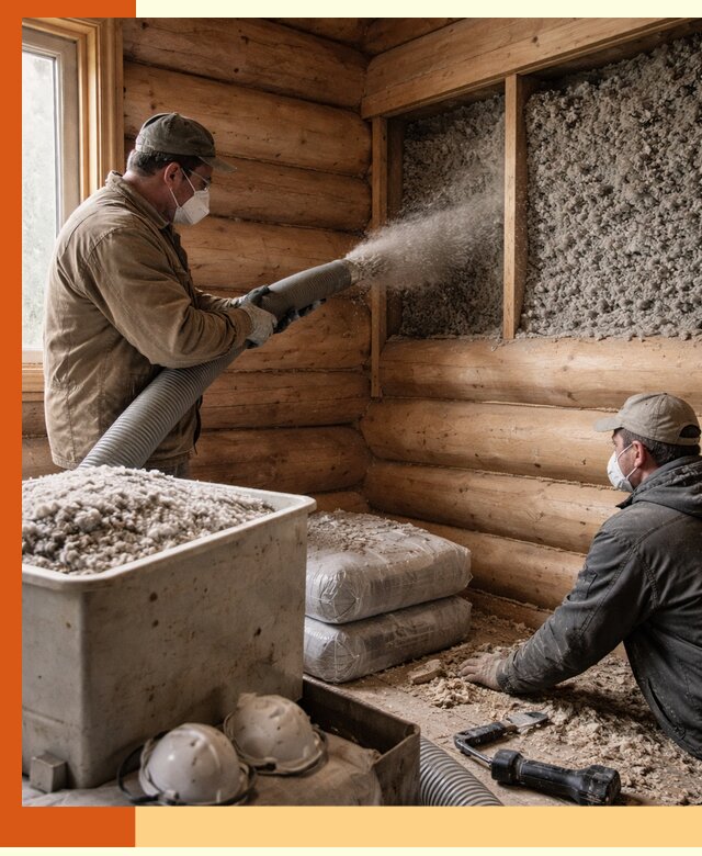 Утепление дома из бруса эковатой в Верхнем Уфалее