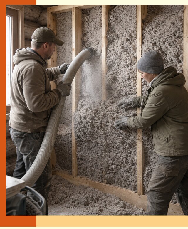 Утепление бревенчатого дома эковатой в Верхнем Уфалее