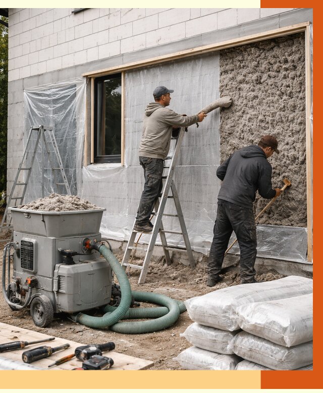 Утепление дома из газобетона эковатой в Верхнем Уфалее от 4605 руб./м2 | ТепломастерВрф