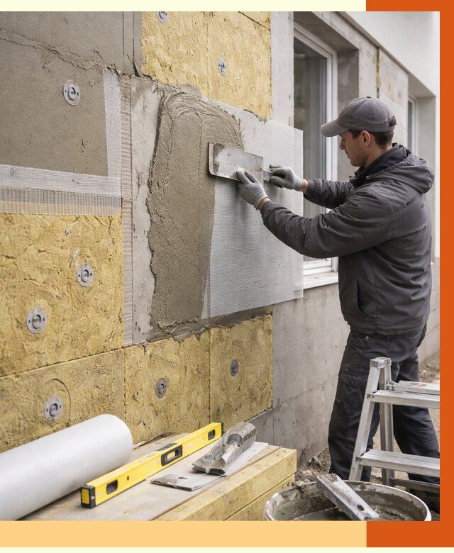 Утепление фасада под штукатурку в Верхнем Уфалее от 4298 руб/м2 — монтаж пенопластом и минватой | ТепломастерВрф