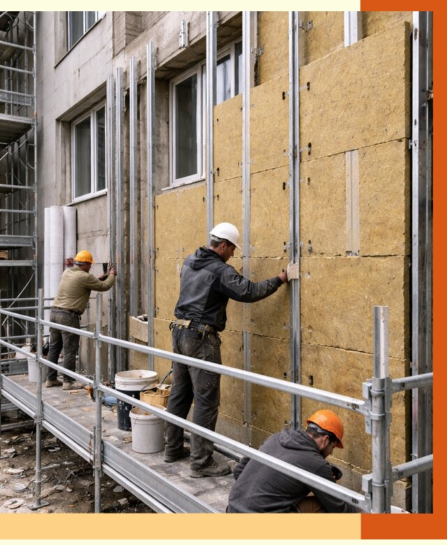 Утепление вентилируемого фасада в Верхнем Уфалее от 5731 руб/м2 — монтаж и утепление вентфасад | ТепломастерВрф