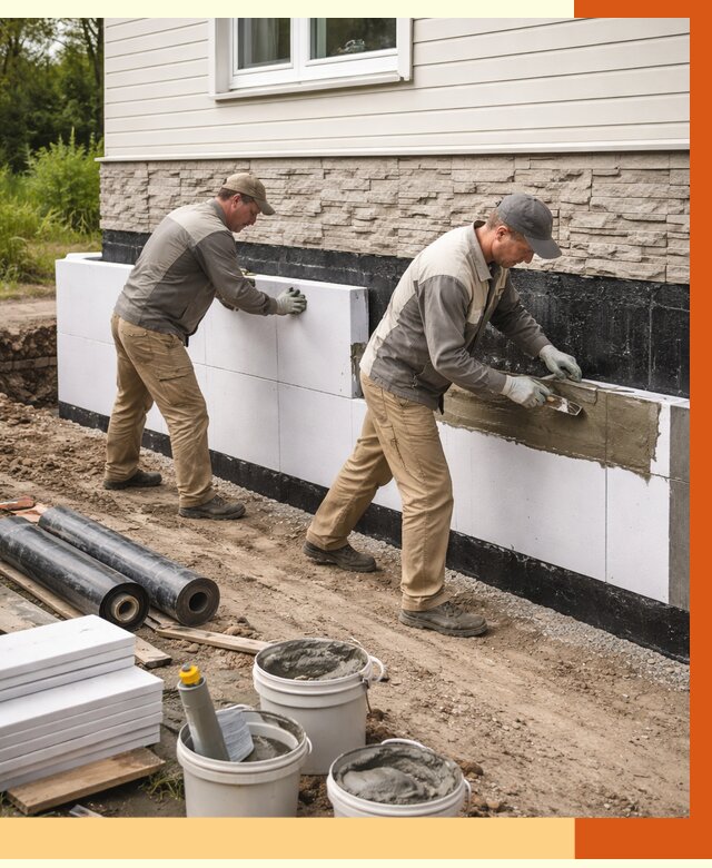 Утепление фундамента снаружи в Верхнем Уфалее от 4298 руб. за м² | ТепломастерВрф