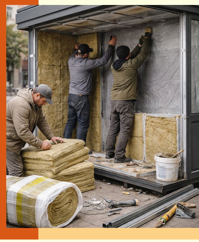Утепление павильона шаурмы под ключ в Верхнем Уфалее