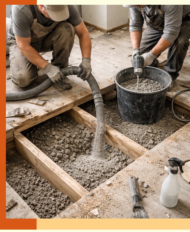 Заполнение пустот пола в Верхнем Уфалее полиуретаном и пенополистиролом