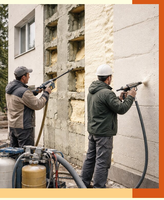 Заполнение пустот фасада в Верхнем Уфалее от 4605 руб. — утепление пустот облицовки | ТепломастерВрф