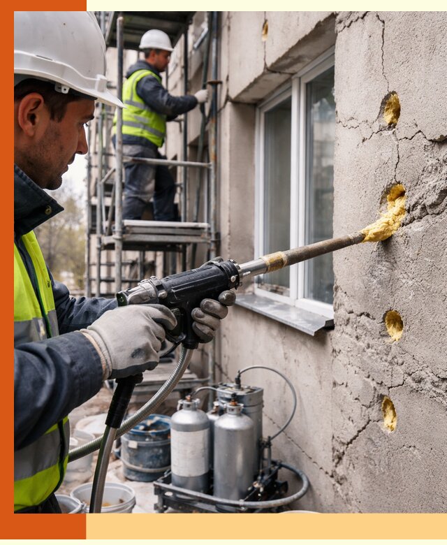 Заполнение пустот в фасаде и утепление стен в Верхнем Уфалее