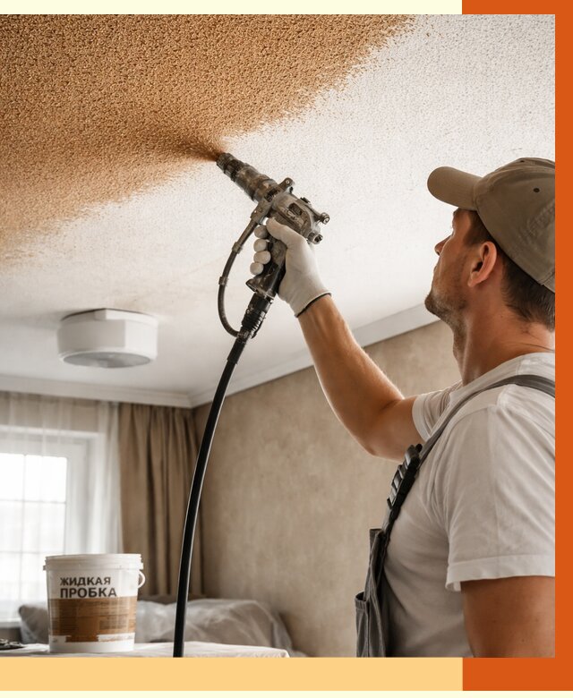 Утепление потолка жидкой пробкой в Верхнем Уфалее от 3582 руб. | ТепломастерВрф