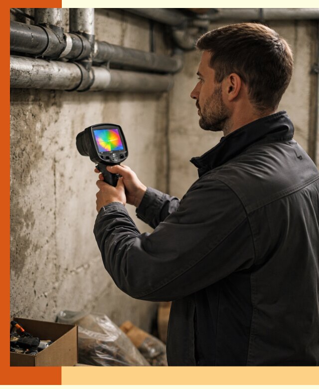 Тепловизионное обследование подвала в Верхнем Уфалее для поиска утечек тепла